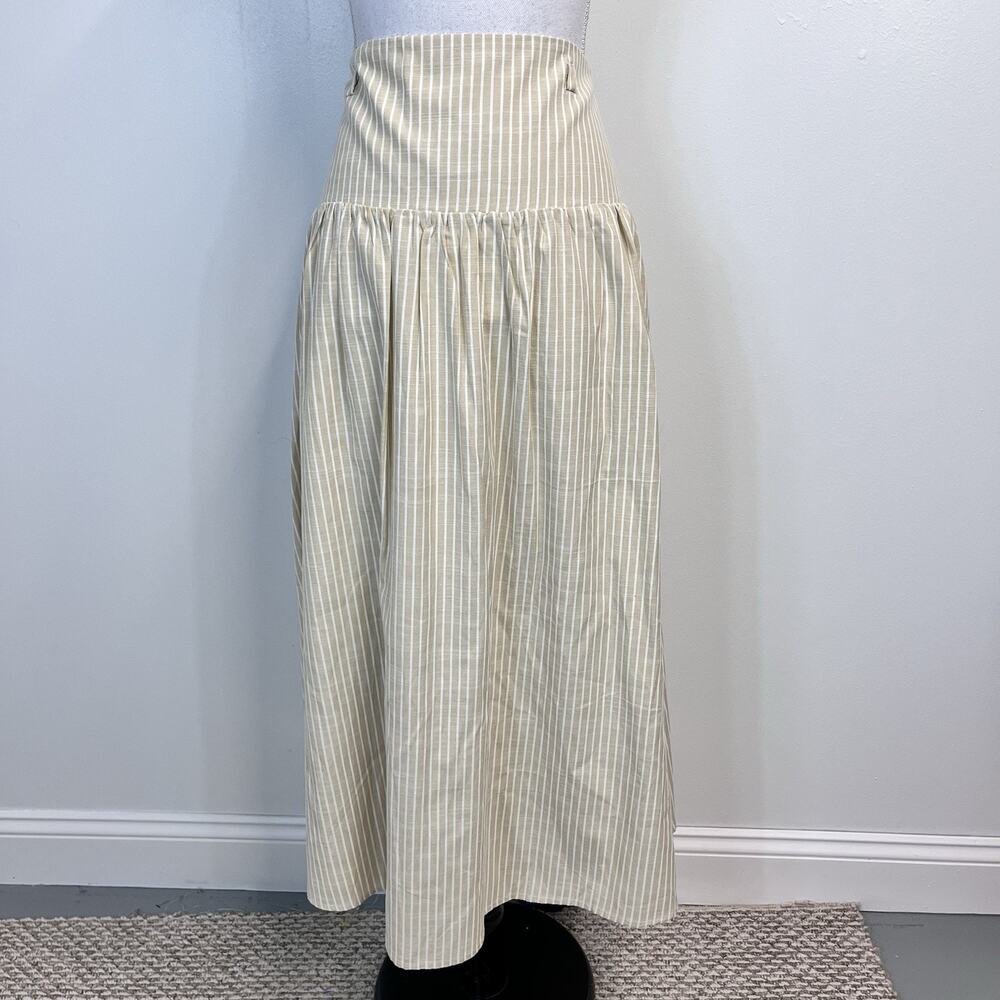 Moon River Luminary Skirt sz Medium White Khaki Striped Long Pockets Boho Modest - Picture 4 of 10
